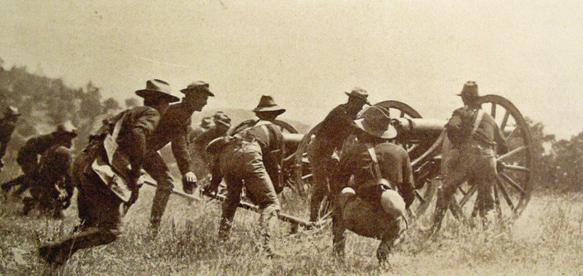 American light artillery troops fighting Moro rebels during the Philippine America War