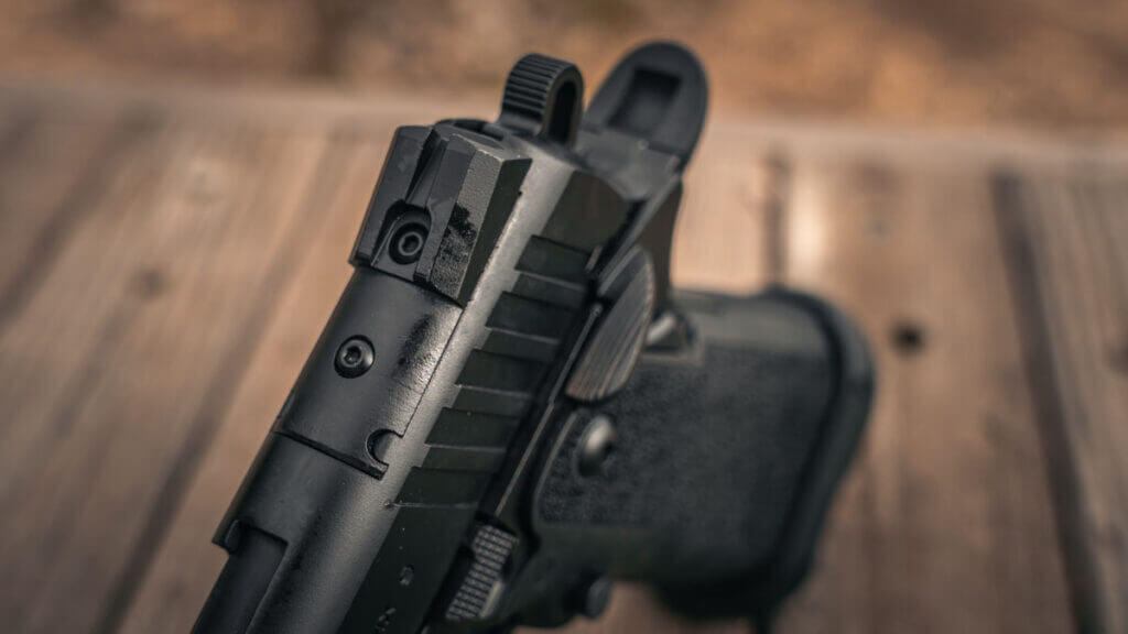 Close-up of EAA Witness2311 CMXX finish and slide-to-frame fit