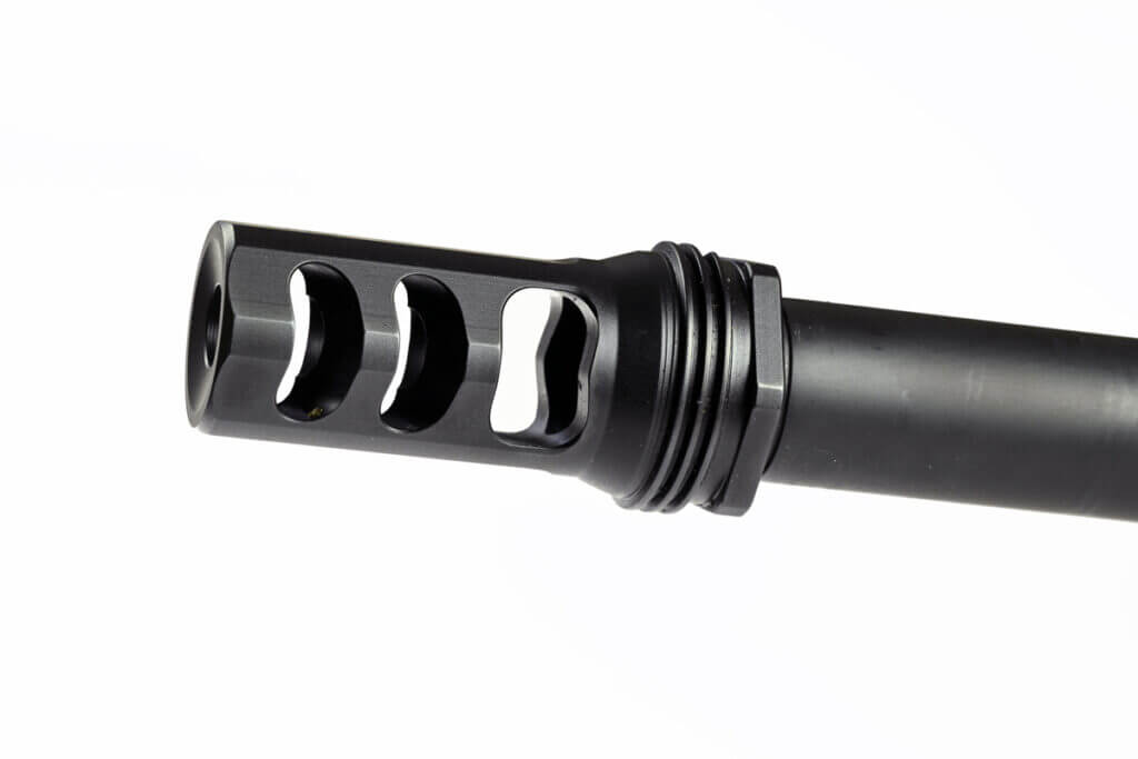 Geissele King Hunter 20-inch threaded barrel with Swavvy QD muzzle brake for HUXWRX suppressors
