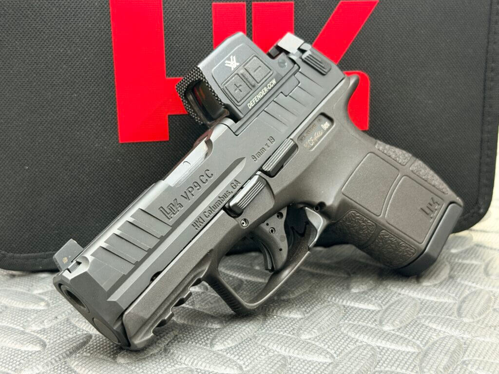 HK VP9CC micro-compact 9mm pistol with Vortex Defender CCW optic in GunsAmerica review