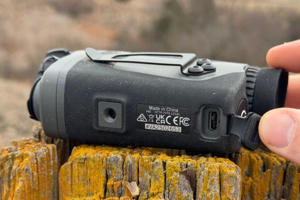 USB-C charging port on the Vortex Veil 400 housing for charging in the field or from a power bank