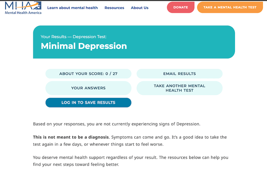 Test results for depression.