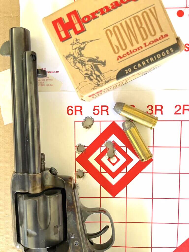 Cimarron U.S.V. Artillery with Hornady Cowboy .45 Long Colt ammunition and 2-inch group