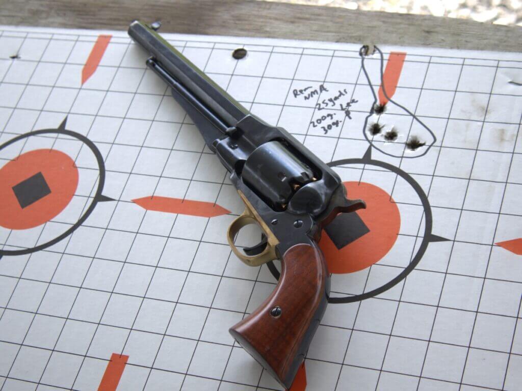 1858 Remington New Model Army revolver accuracy target after range firing