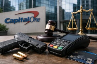 gun store retail counter payment terminal banking services firearms business