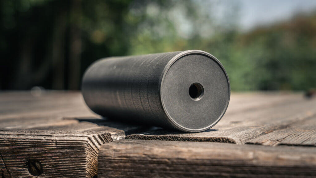 3D printed aerospace titanium Airlock Zero Gravity 6.5 suppressor close-up