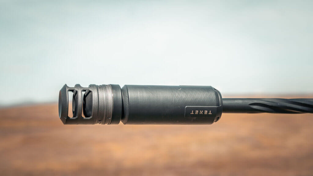 Tenet Limited 30 suppressor fitted with its dual port muzzle brake for recoil control