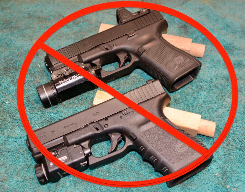 No Glocks Allowed sign for Glock alternatives and striker fired pistol review
