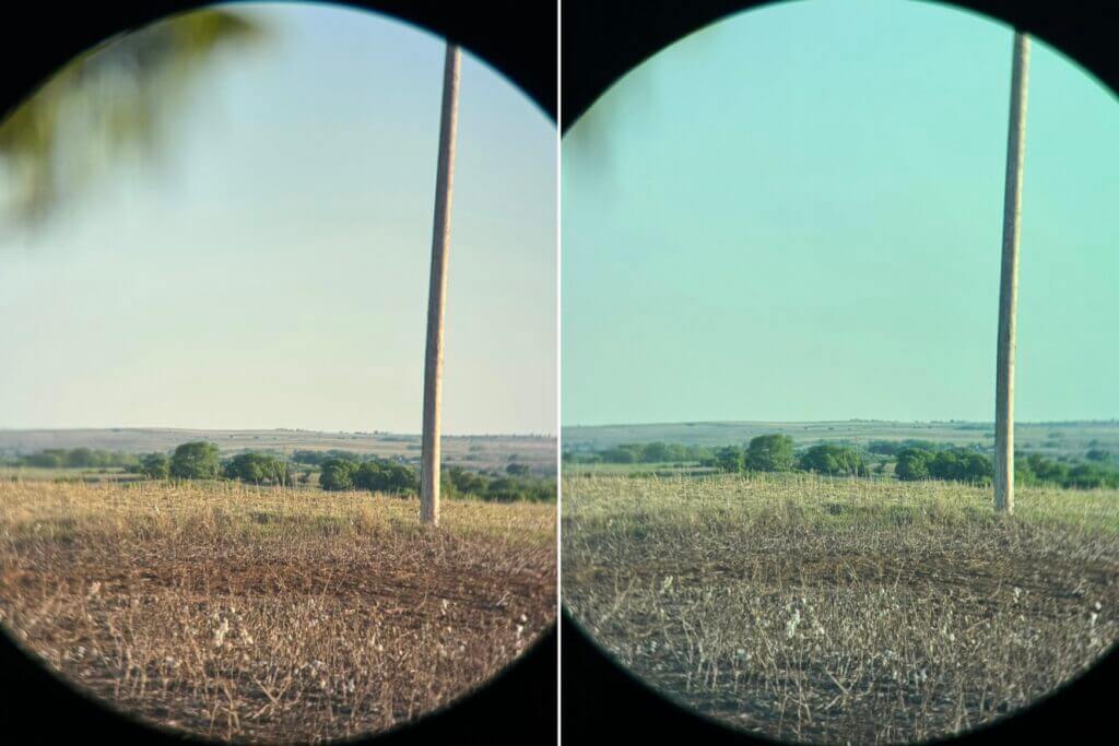 Comparison of left and right Vortex Talon HD 10K optical tubes with digital display tint
