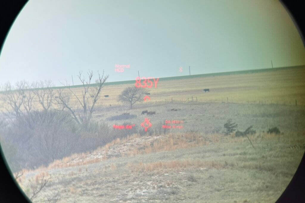 Vortex Talon HD 10K ranging cattle at 835 yards during field testing