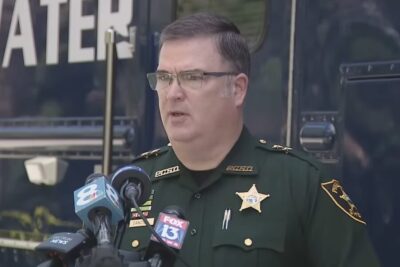 A Florida sheriff giving a press conference about the officer-involved shooting.