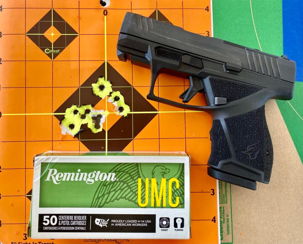 Taurus TX9 Sub-Compact target with Remington UMC 147-grain 9mm ammunition at 7 yards