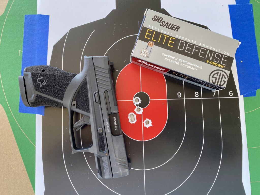 Taurus TX9 Sub-Compact target with SIG Elite Defense 9mm ammunition at 10 yards