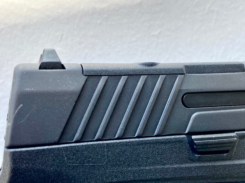 Taurus TX9 Sub-Compact rear slide serrations for easy slide manipulation