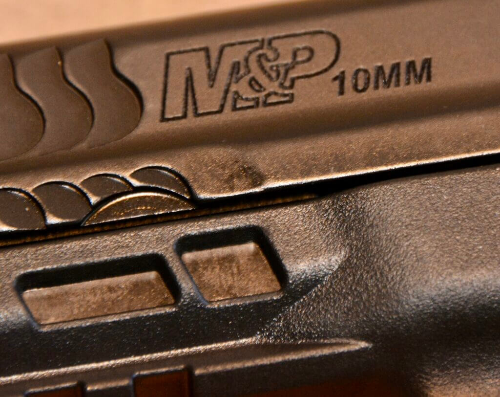 Bold 10mm slide marking on Smith and Wesson M&P 2.0 10mm pistol