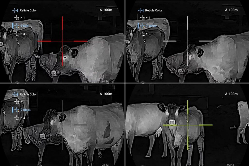 ATN ThOR 6 Mini 256 menu showing four reticle color options