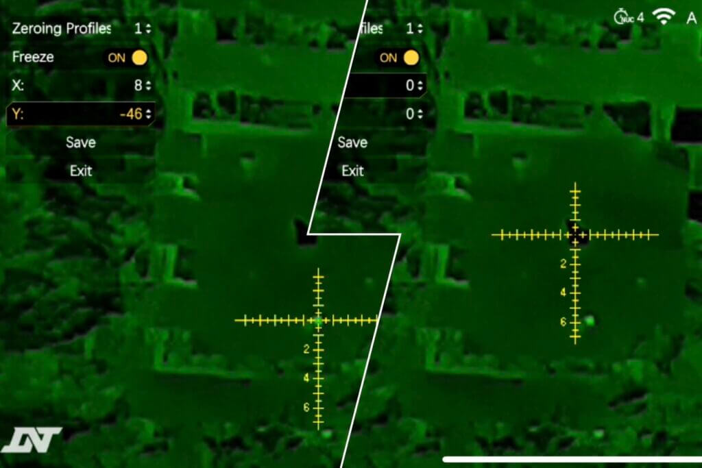 DNT Hydra HS335R one-shot zero process showing frozen first shot and reticle adjustment