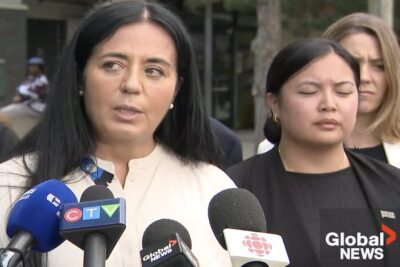 Montreal Mayor Soraya Martinez Ferrada speaks to reporters following a deadly shooting that left a police officer, a civilian, and the suspect dead.