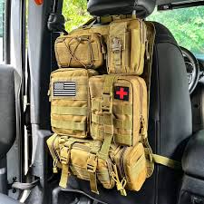 Stealth Angel Tactical Back Seat MOLLE Organizer in a vehicle for outdoor, range, and emergency gear