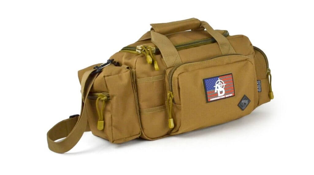 Rattlesnake Tactical Medium Range Bag in tan with MOLLE webbing for shooters