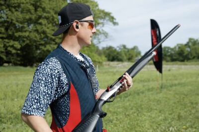 Steve Gould breaks a clay target at a certified 201 yards with a Benelli ETHOS SuperSport A.I. shotgun.