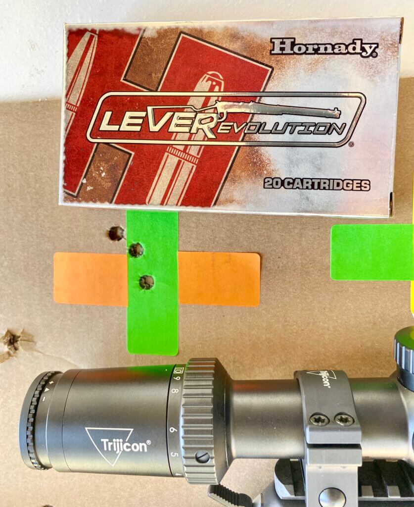 Hornady LeveRevolution .30-30 accuracy group fired from the Henry SPD HUSH at 100 yards