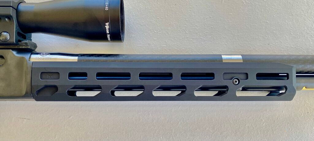 Close view of the Henry SPD HUSH skeletonized aluminum forearm with extensive M-LOK accessory slots