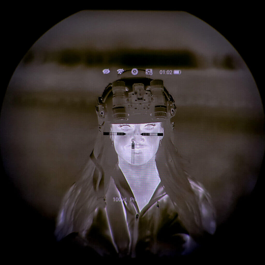 SAN-1 reticle subtensions viewed with a thermal clip-on for holdover reference