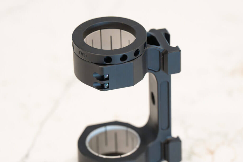 Project 47 Force 360 scope mount components showing collars, collets and assembly hardware