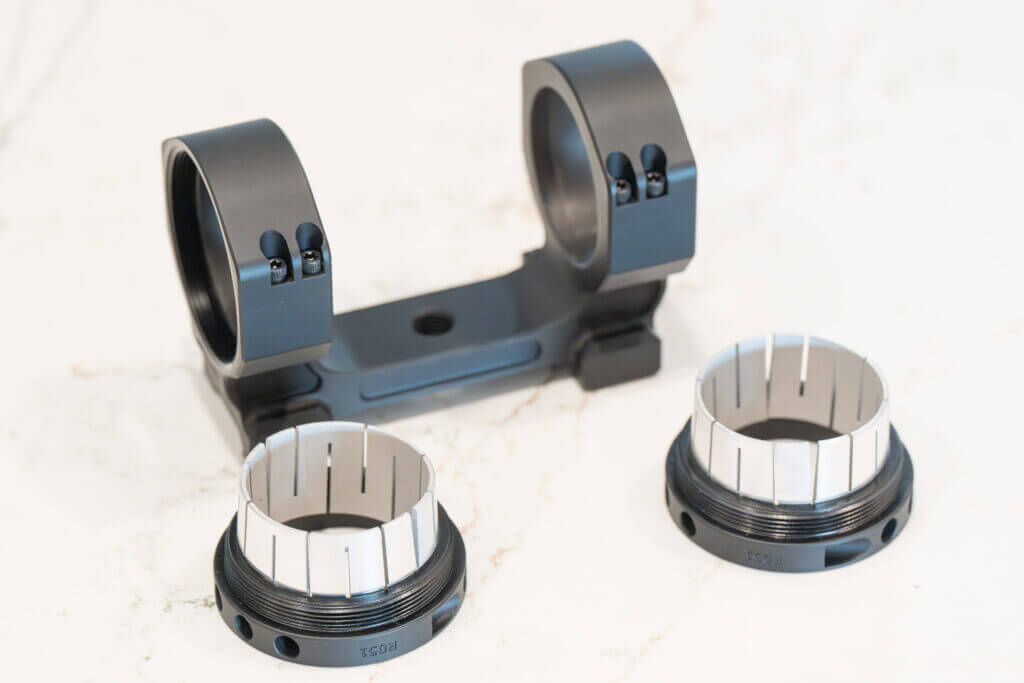 Project 47 Force 360 collet scope mount applying pressure around a riflescope tube