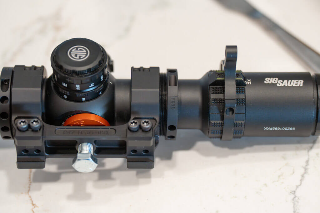 Leveled riflescope and Project 47 Force 360 mount ready to install as a complete unit