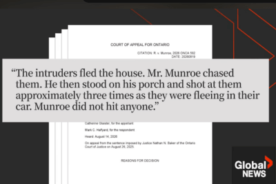 Ontario Court of Appeal ruling describing Jason Munroe firing at armed intruders as they fled his home