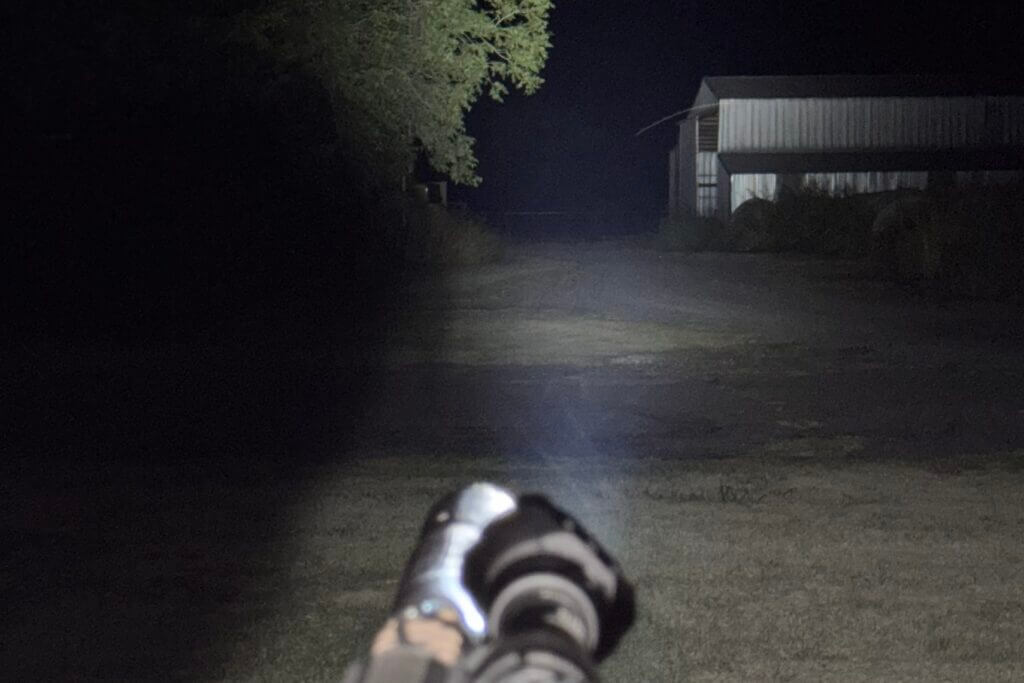 Streamlight VIR Pro white light high output showing reduced visibility of distant tree compared with IR
