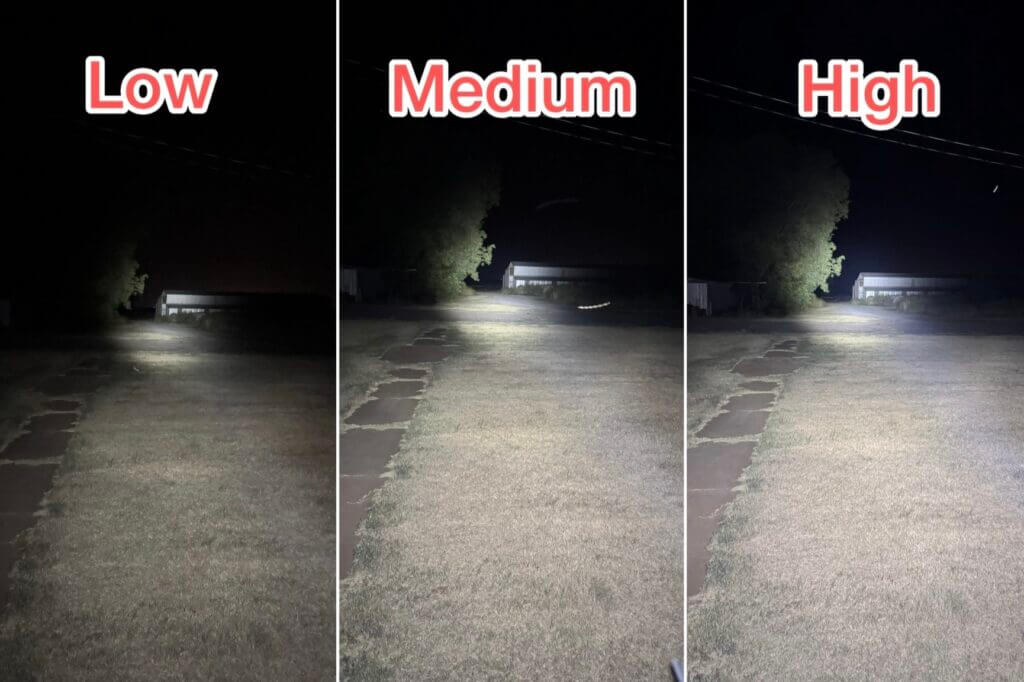 Streamlight VIR Pro white light brightness levels compared on a barn 90 yards away