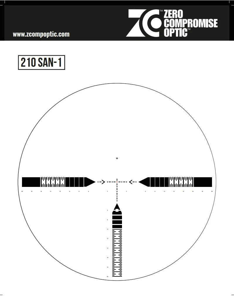 ZCO SAN-1 first focal plane MIL reticle used in the ZC210 2-10x30 riflescope