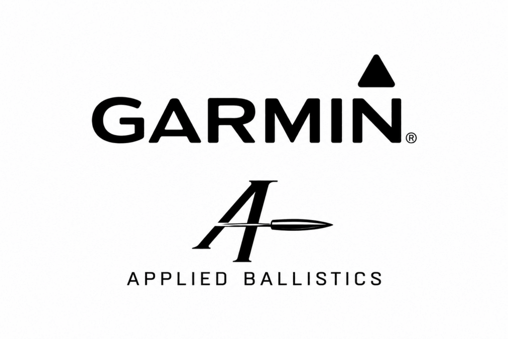 Garmin and Applied Ballistics branding stacked in black on a white background.