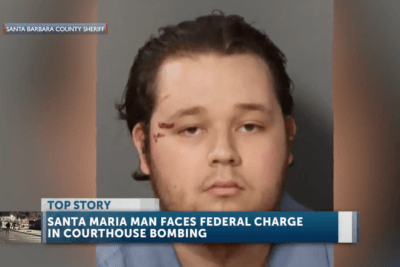 Booking photo of Nathaniel James McGuire following the 2024 Santa Maria courthouse bombing.