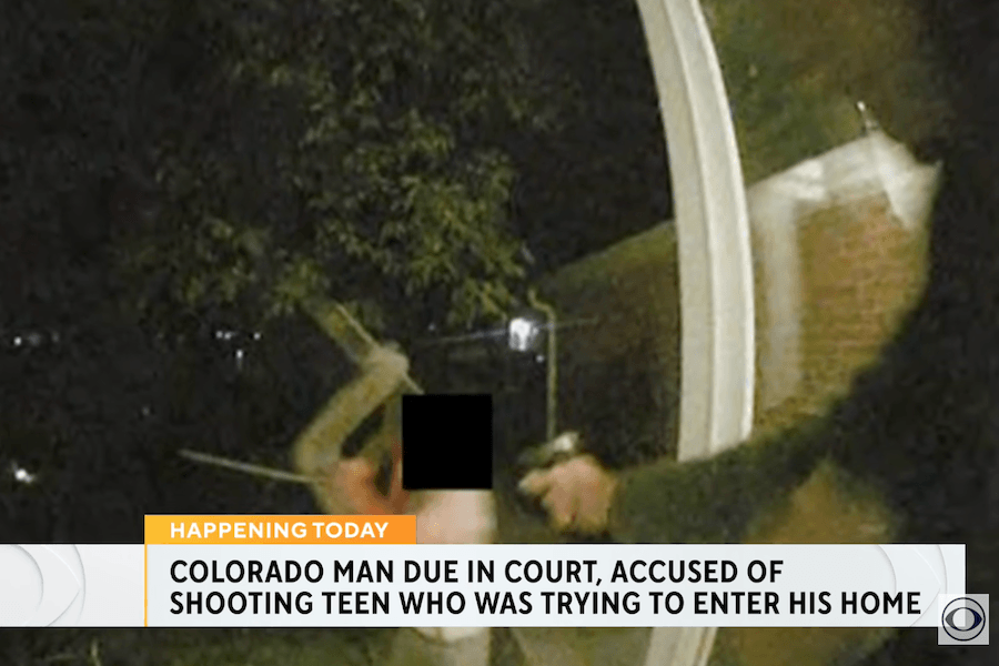 Doorbell camera footage shows a teenager holding a lawn chair outside a Lafayette, Colorado, home before the homeowner shot him.