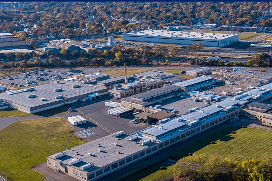 Aerial view of a Smith & Wesson firearms manufacturing facility following its acquisition of Savage Arms.