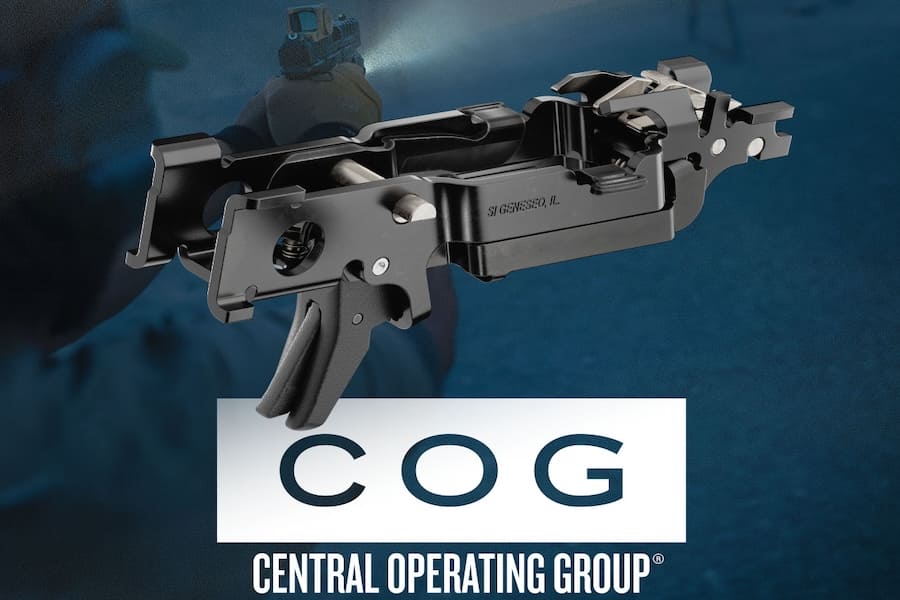 Springfield Armory Echelon Central Operating Group serialized chassis displayed against a blue background.