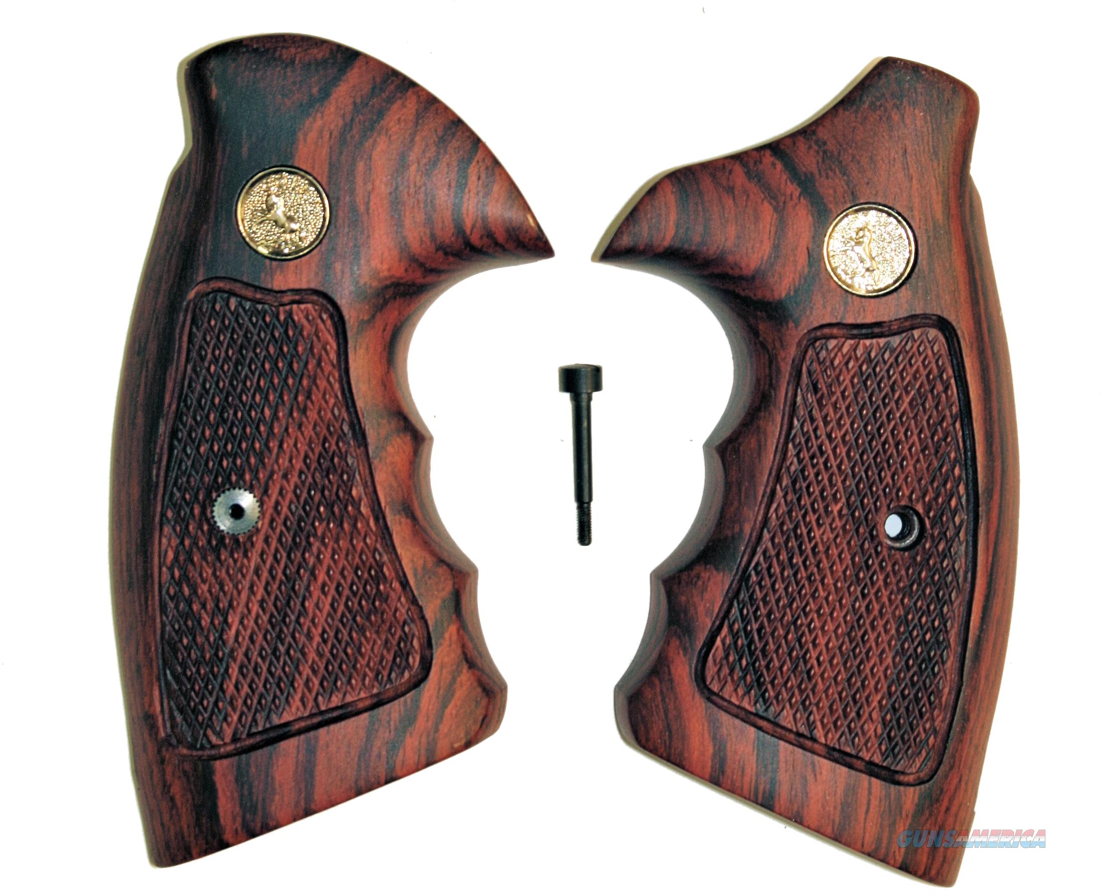 Colt Python Checkered Rosewood Grips With Medal For Sale 7834