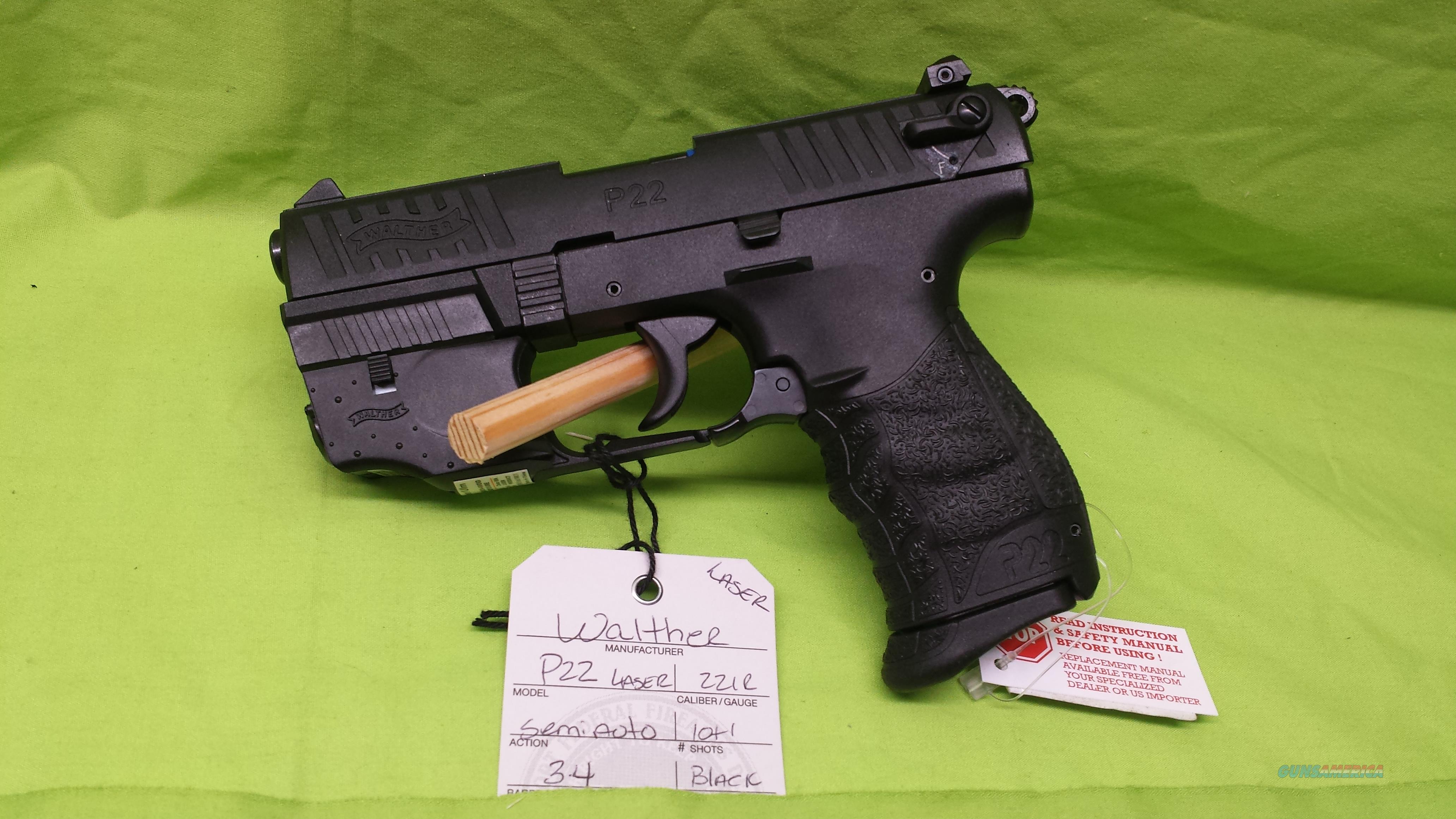 WALTHER P22 P 22 LASER 22LR 3.4" BLACK 2-10RD M... for sale